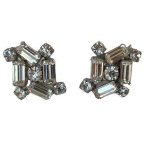 Vintage Sherman Clear Crystal Rhinestone Earrings